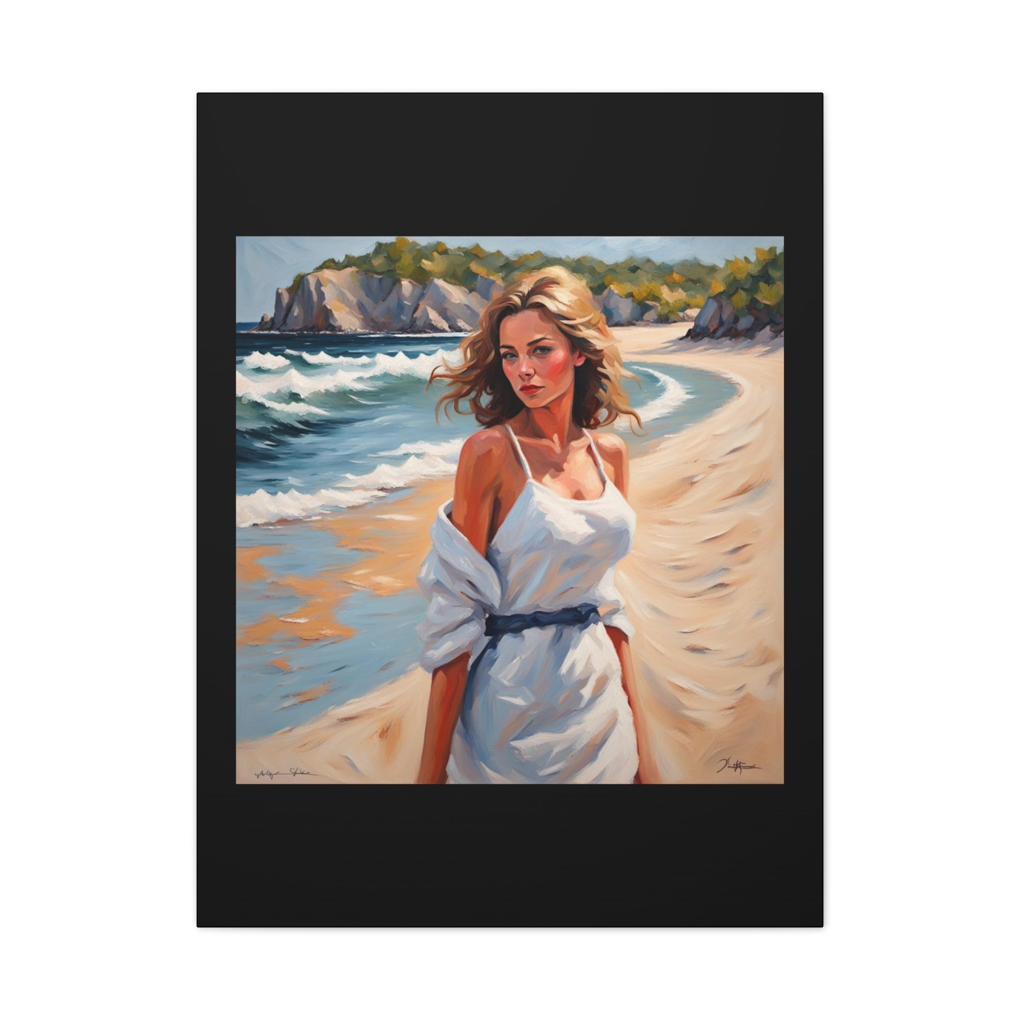 Beach Portrait Canvas - Woman in White Dress Seaside Wall Art
