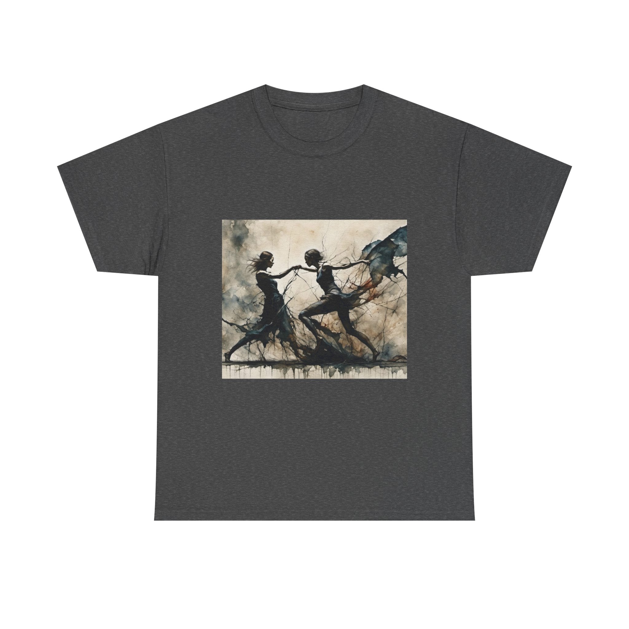 Dance of Shadows Artistic Graphic Tee — Silhouette Ballet Scene Shirt