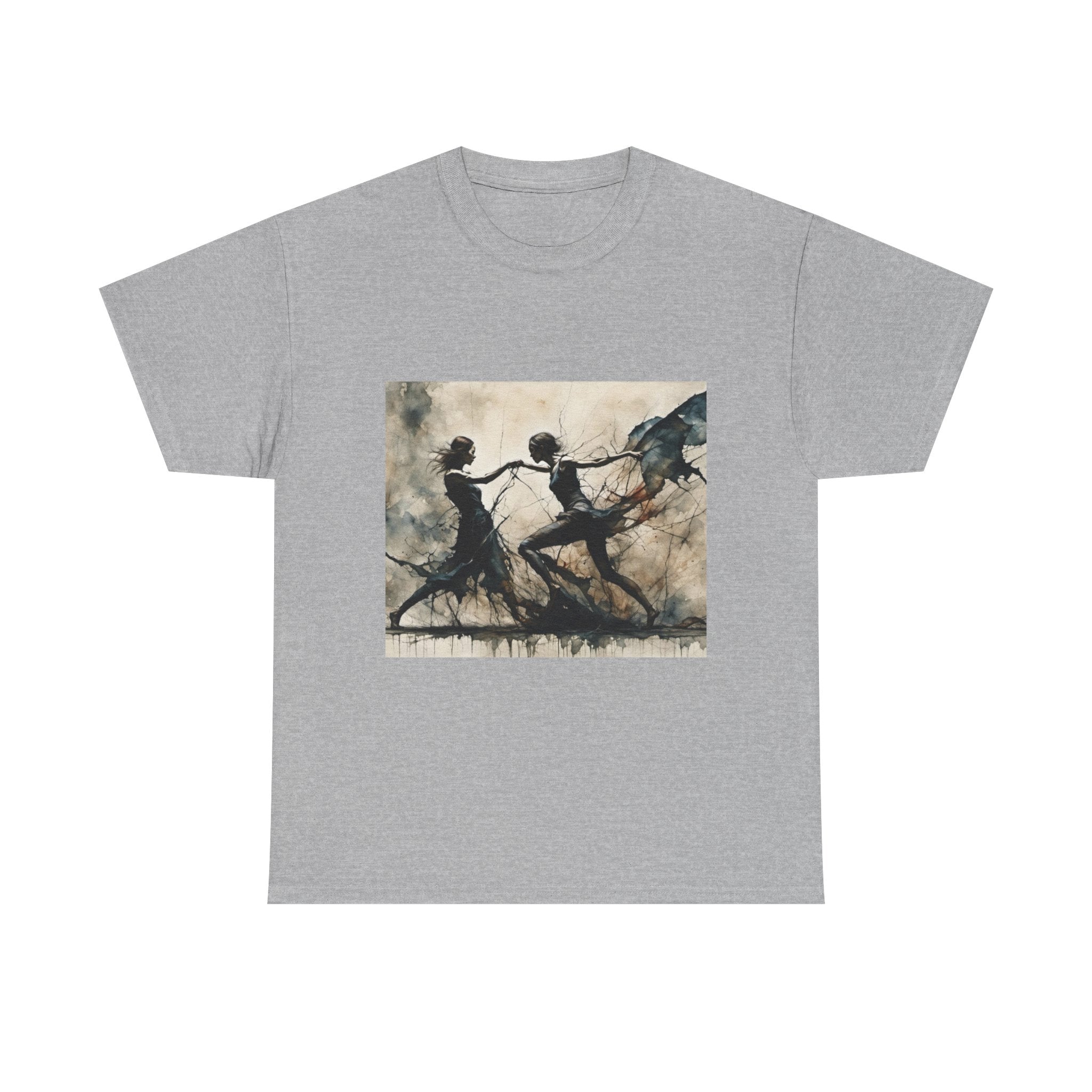 Dance of Shadows Artistic Graphic Tee — Silhouette Ballet Scene Shirt