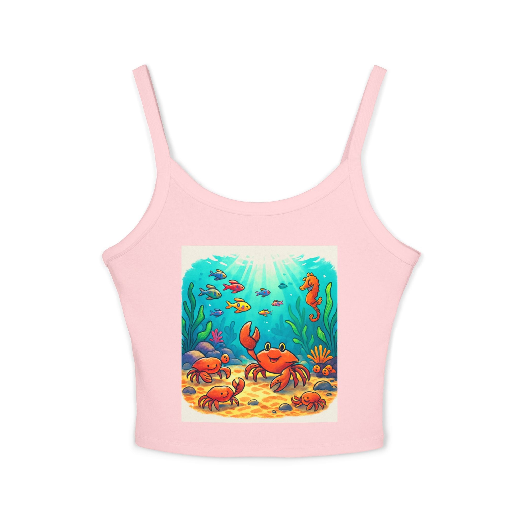 Cute Underwater Crab Tank Top — Colorful Ocean Sea Life Graphic Spaghetti Strap