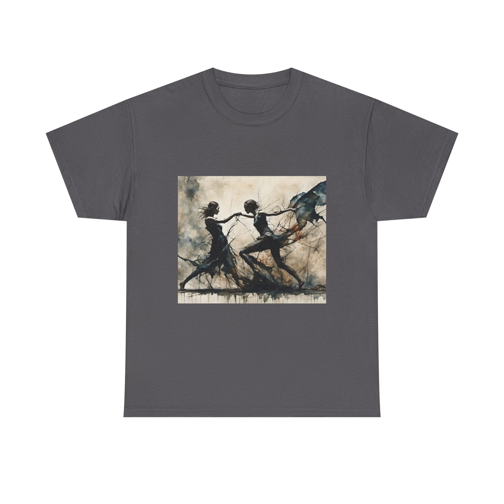 Dance of Shadows Artistic Graphic Tee — Silhouette Ballet Scene Shirt