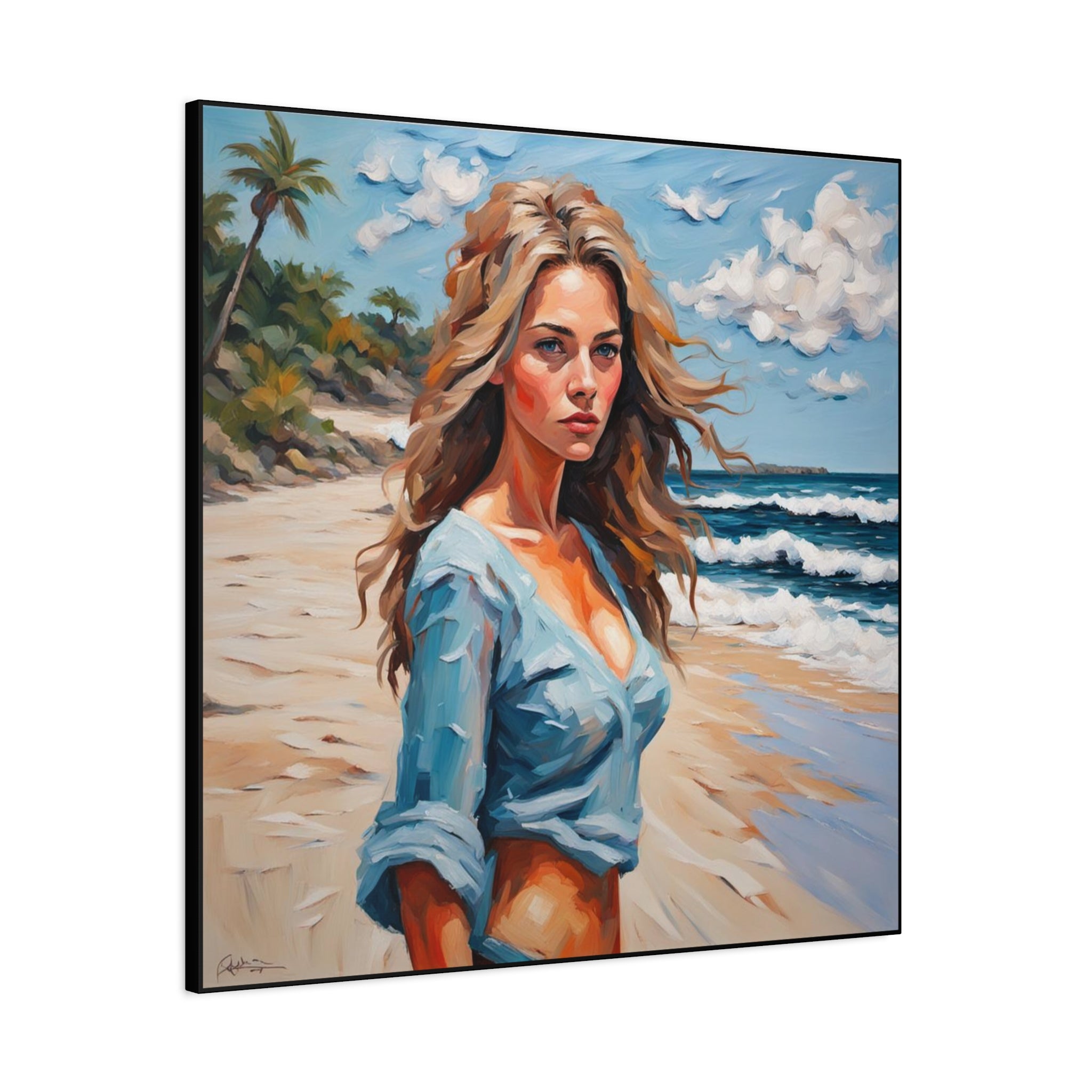 Beach Portrait Matte Canvas Wall Art — Woman on Shore, Stretched 1.25"