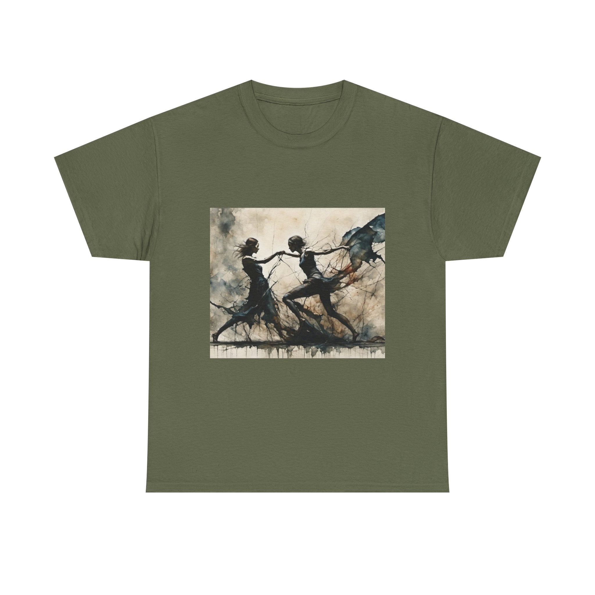 Dance of Shadows Artistic Graphic Tee — Silhouette Ballet Scene Shirt