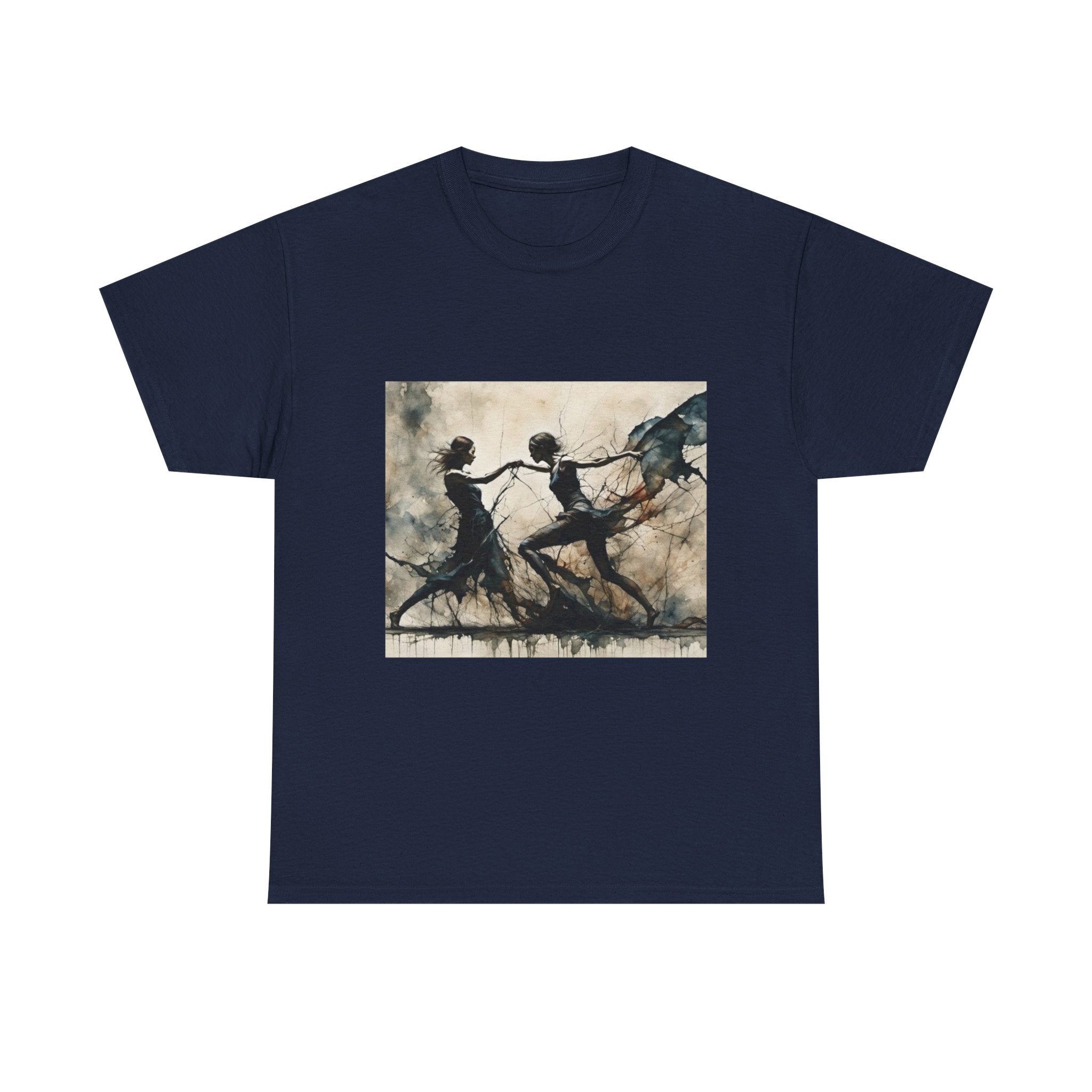 Dance of Shadows Artistic Graphic Tee — Silhouette Ballet Scene Shirt