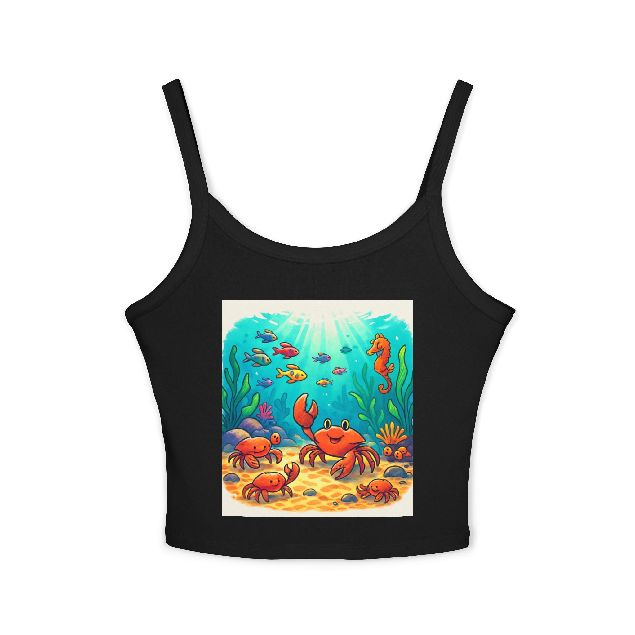Cute Underwater Crab Tank Top — Colorful Ocean Sea Life Graphic Spaghetti Strap