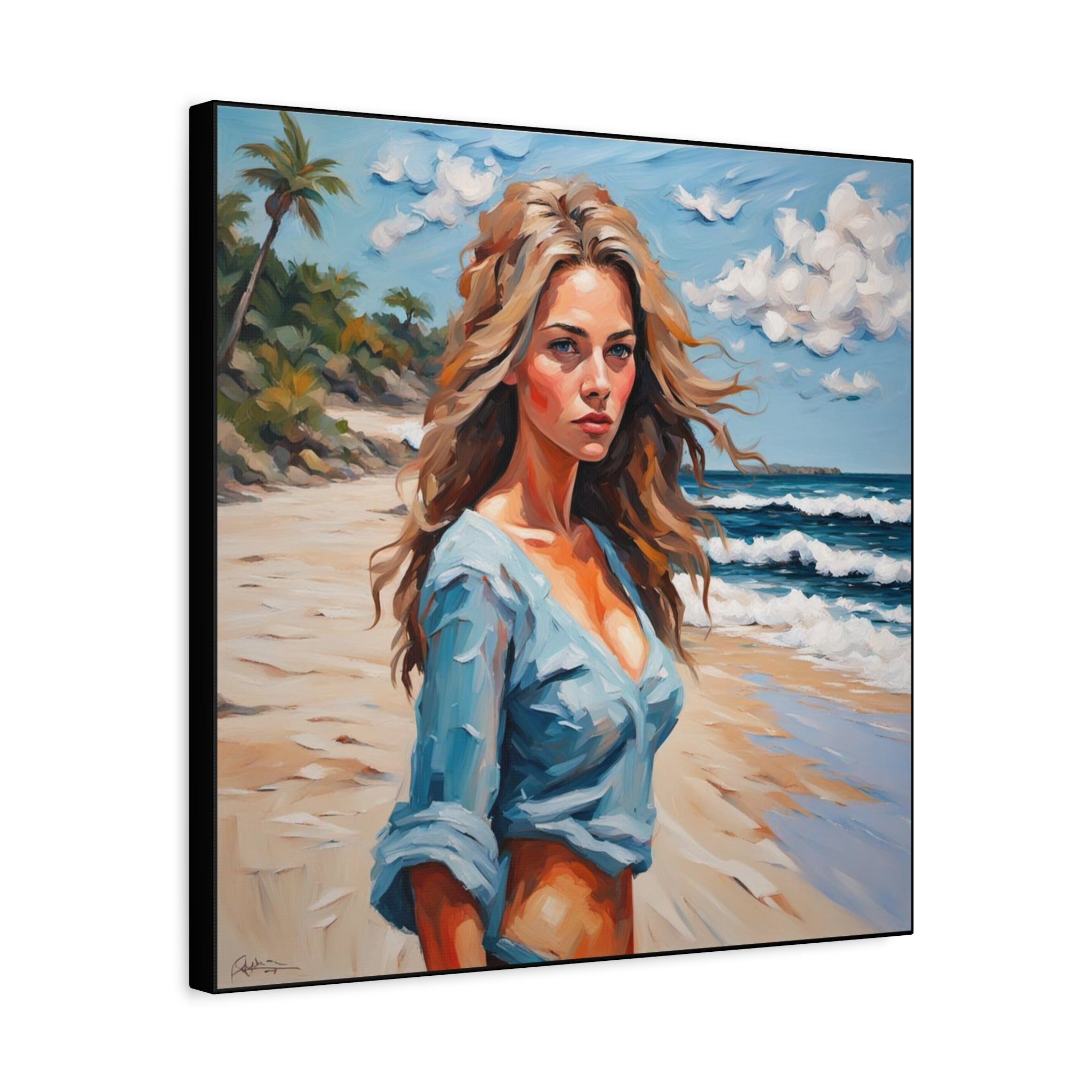 Beach Portrait Matte Canvas Wall Art — Woman on Shore, Stretched 1.25"