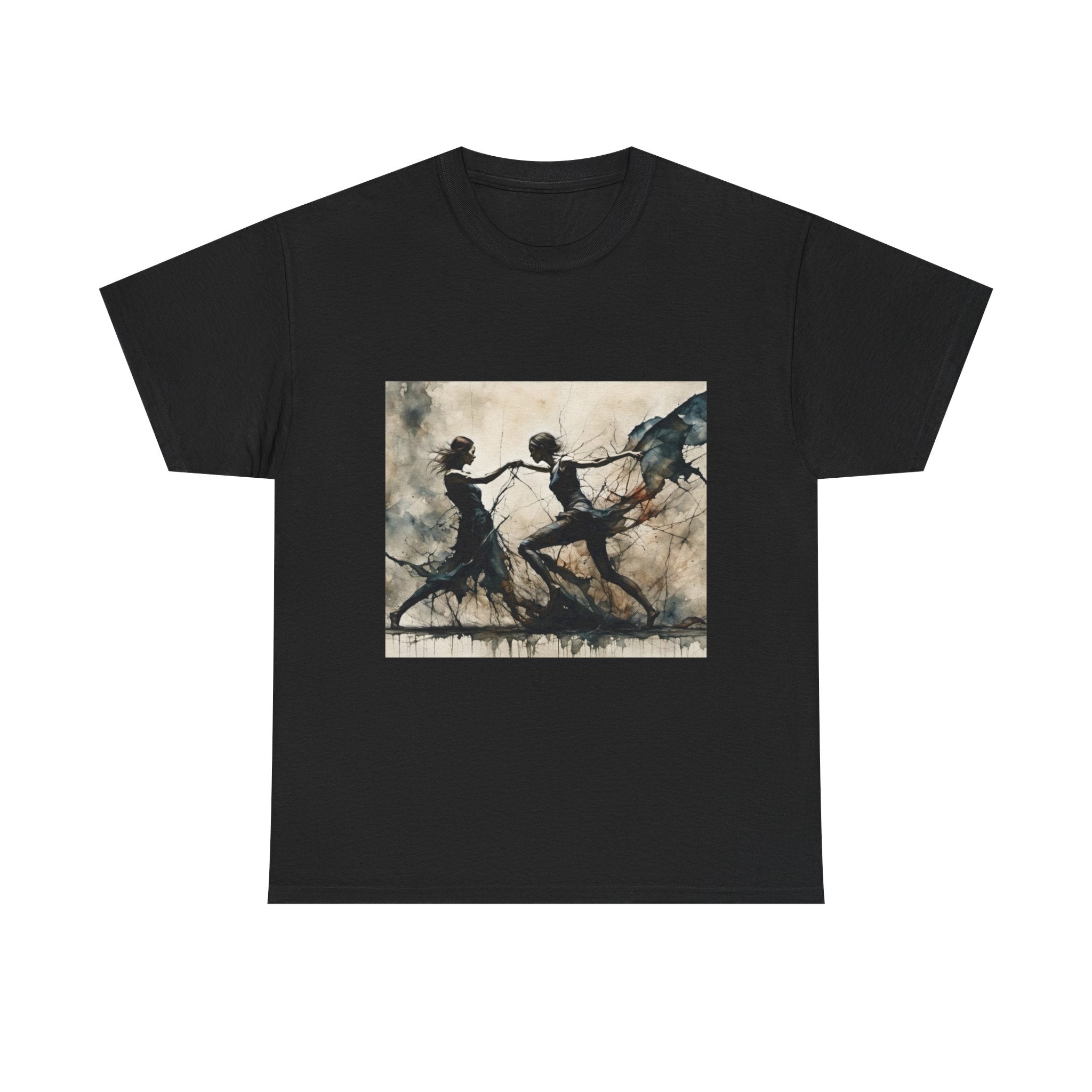 Dance of Shadows Artistic Graphic Tee — Silhouette Ballet Scene Shirt