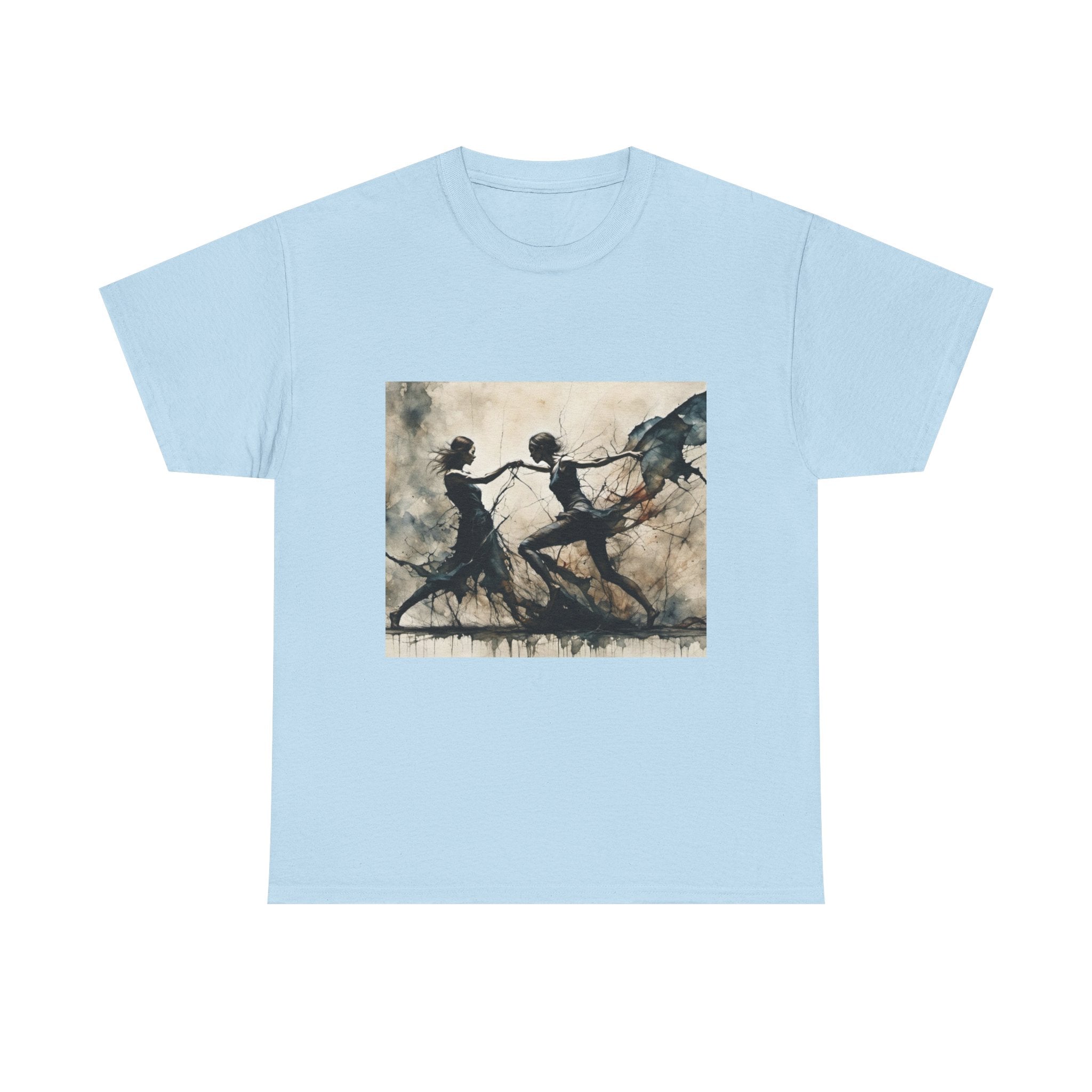 Dance of Shadows Artistic Graphic Tee — Silhouette Ballet Scene Shirt