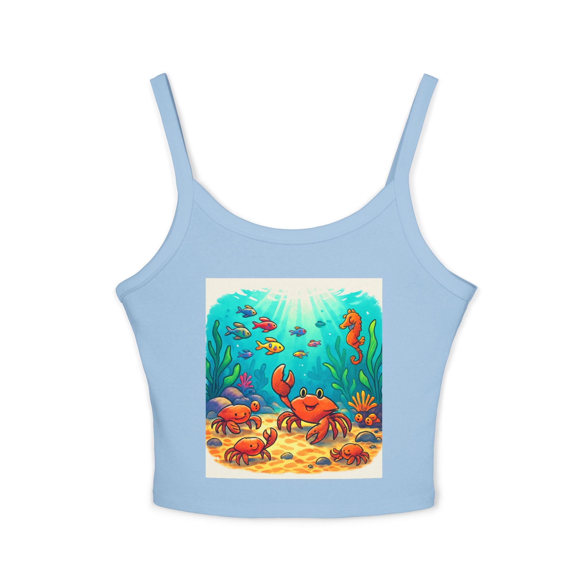 Cute Underwater Crab Tank Top — Colorful Ocean Sea Life Graphic Spaghetti Strap