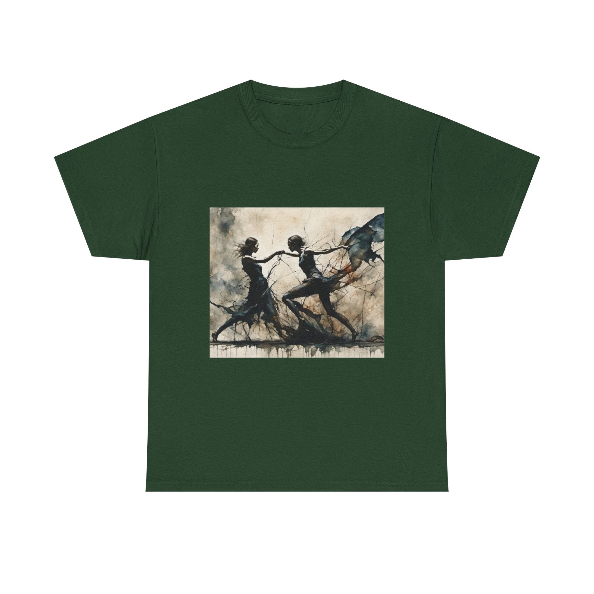 Dance of Shadows Artistic Graphic Tee — Silhouette Ballet Scene Shirt