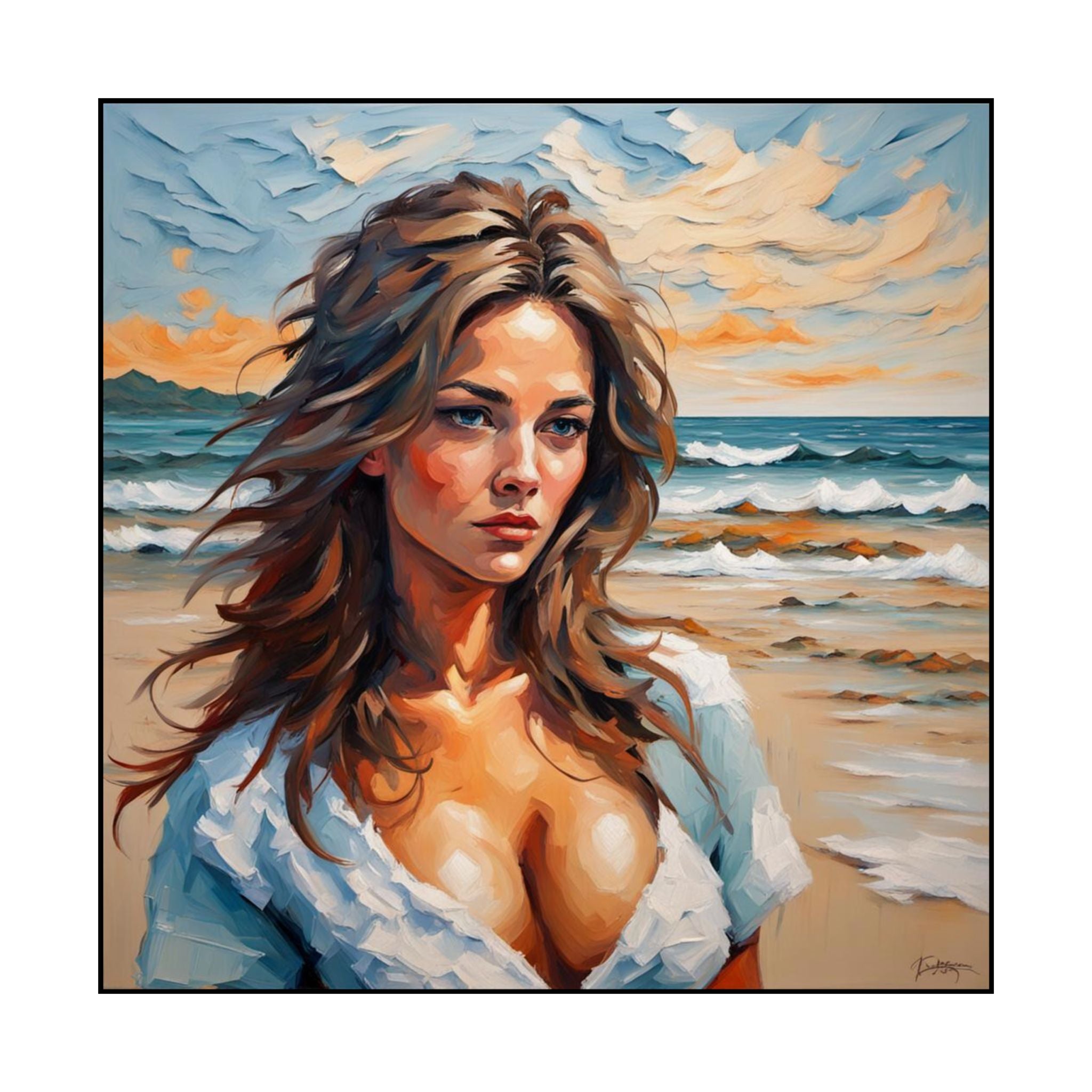 Beach Portrait Poster — Matte Vertical Wall Art of Woman by the Sea