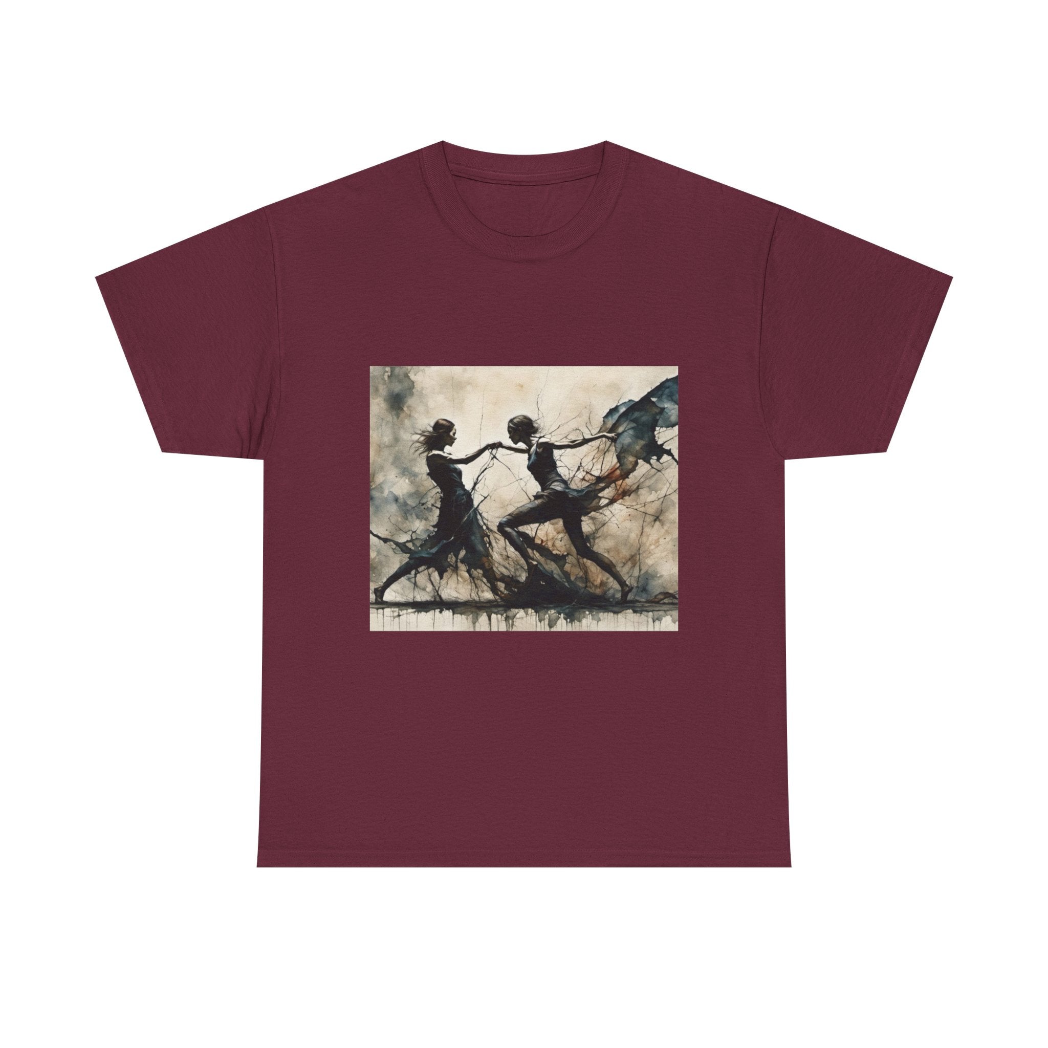 Dance of Shadows Artistic Graphic Tee — Silhouette Ballet Scene Shirt