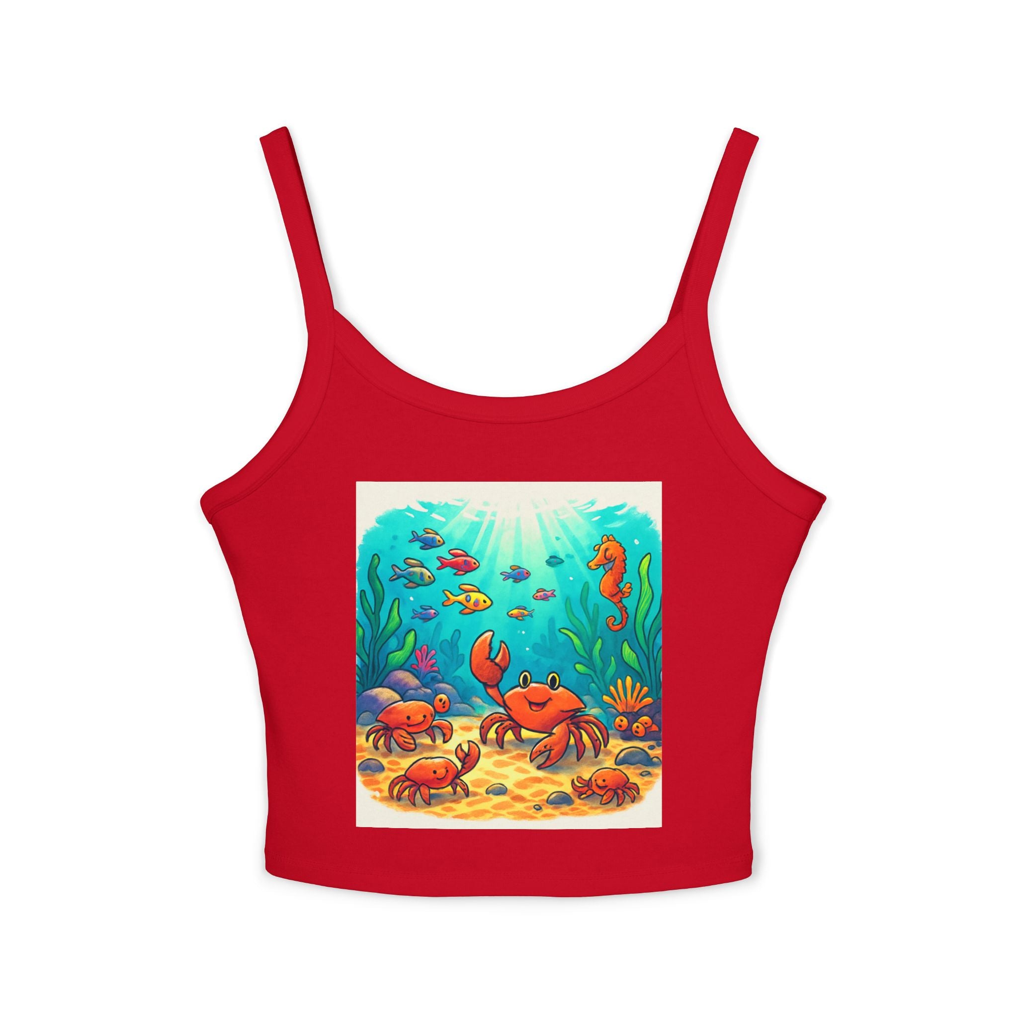 Cute Underwater Crab Tank Top — Colorful Ocean Sea Life Graphic Spaghetti Strap