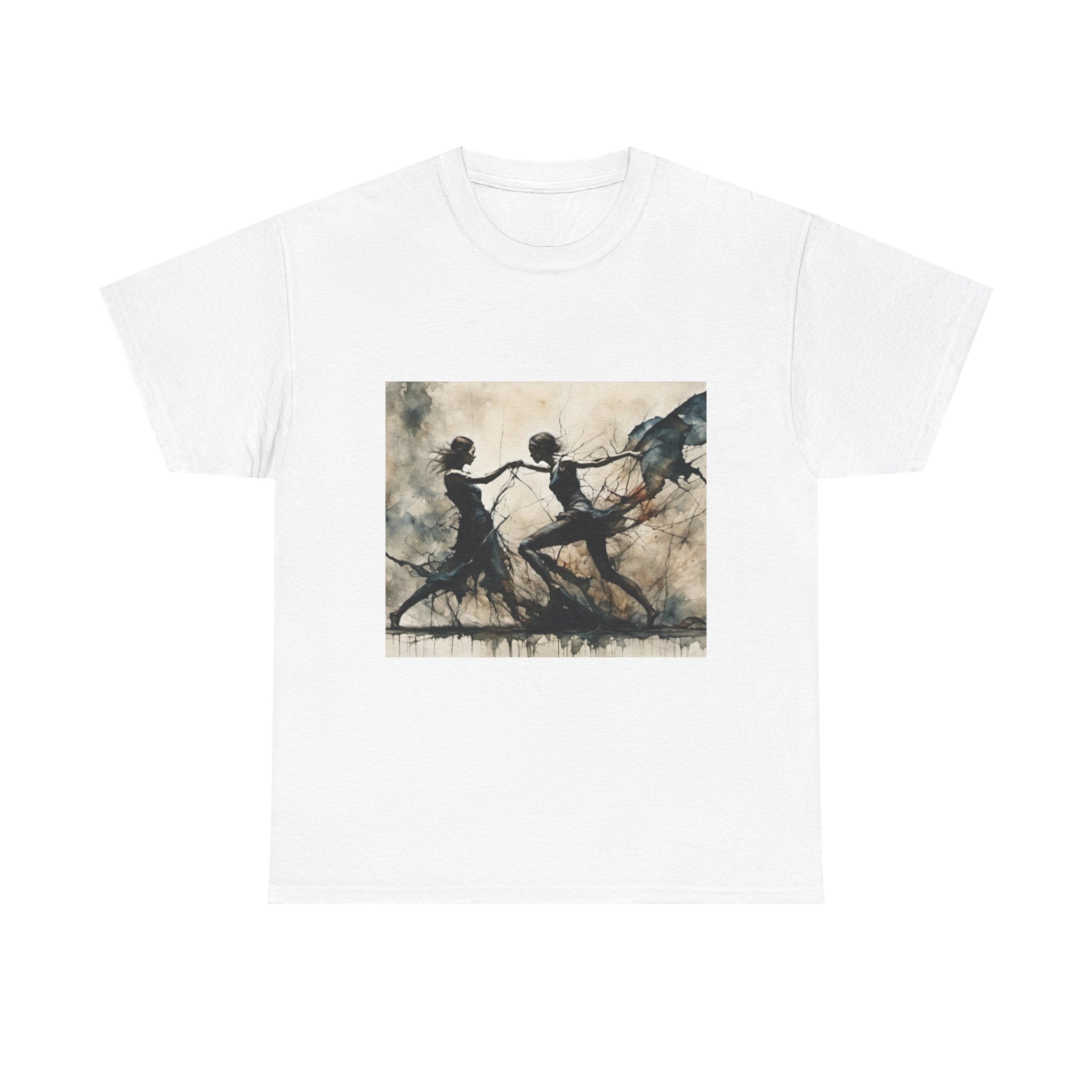 Dance of Shadows Artistic Graphic Tee — Silhouette Ballet Scene Shirt