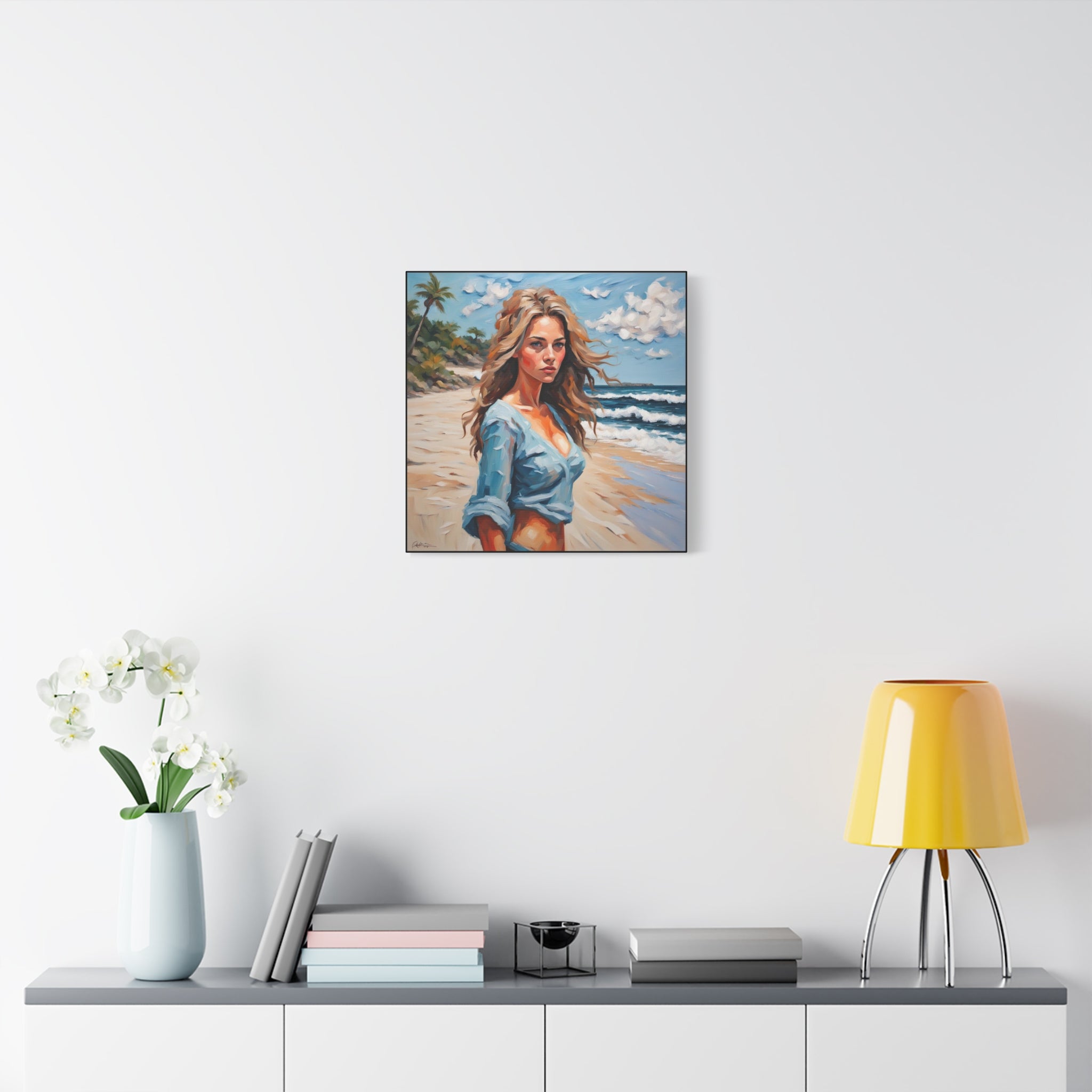Beach Portrait Matte Canvas Wall Art — Woman on Shore, Stretched 1.25"