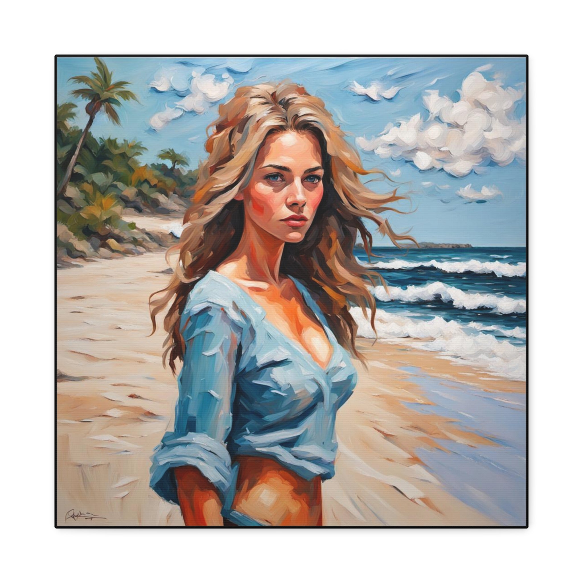 Beach Portrait Matte Canvas Wall Art — Woman on Shore, Stretched 1.25"
