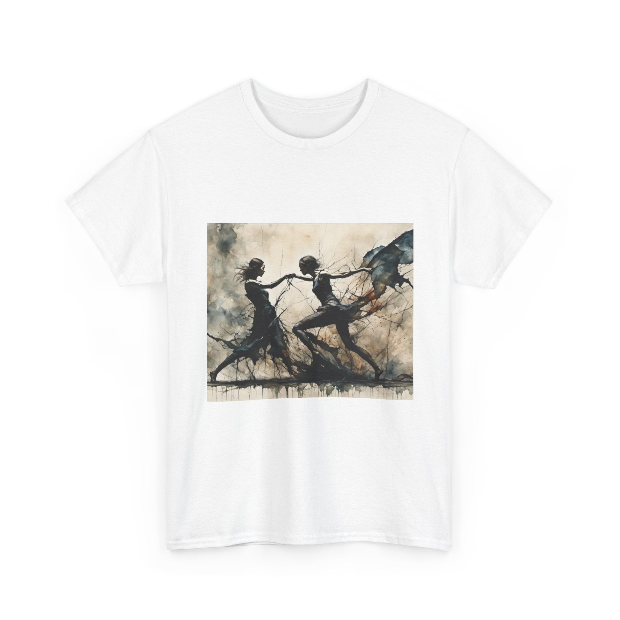 Dance of Shadows Artistic Graphic Tee — Silhouette Ballet Scene Shirt