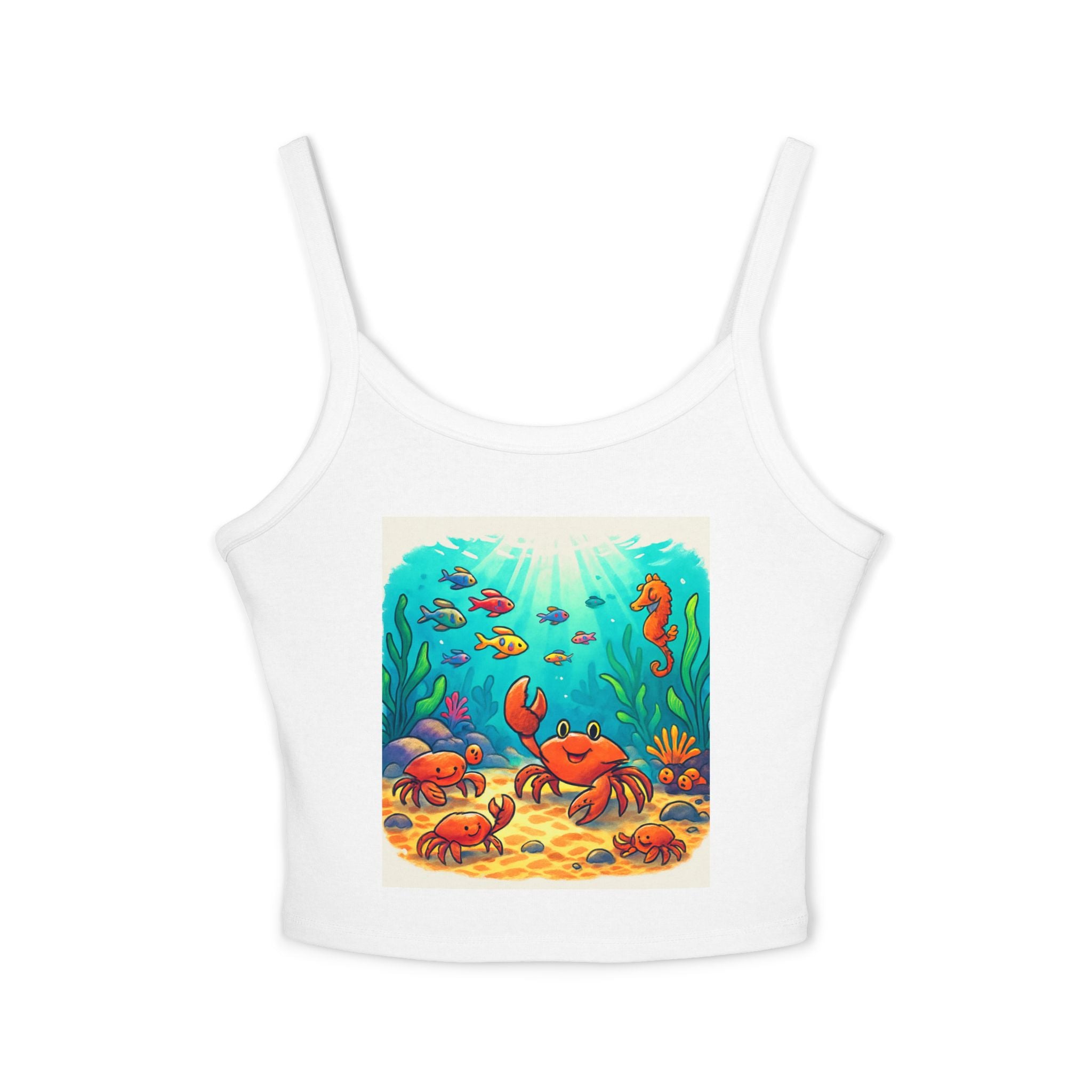 Cute Underwater Crab Tank Top — Colorful Ocean Sea Life Graphic Spaghetti Strap